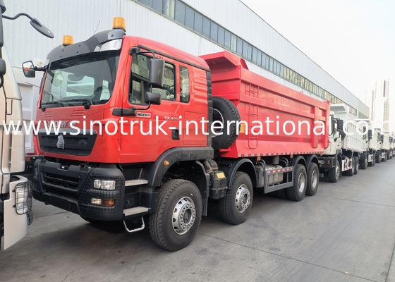 Sinotruk Howo टिपर डंप ट्रक Tx 400Hp यूरो 2 8 × 4 Lhd यू आकार कार्गो बॉक्स लाल