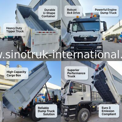 उच्च प्रदर्शन के लिए 390HP MAN इंजन और 20CBM कार्गो बॉक्स के साथ HOWO TX 6*4 व्हाइट डंप ट्रक