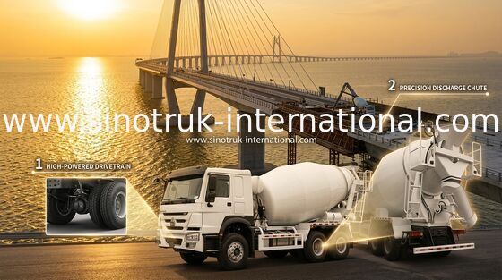 सिनोट्रुक होवो कंक्रीट मिक्सर ट्रक 380HP 6-10CBM 6 X 4 यूरो 2 मिक्सिंग प्लांट आरएचडी
