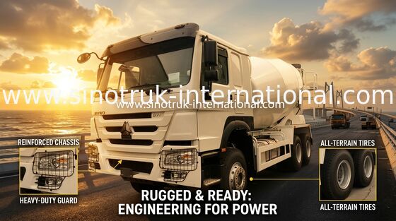 HOWO 371HP 10m3 भारी शुल्क निर्माण के लिए ईटन पंप और मोटर के साथ कंक्रीट मिक्सर ट्रक