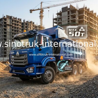 SINOTRUK HOHAN NEW HOWO 30 - 40 टन आरएचडी 10 पहियों का टारपॉलिन निर्माण के लिए नीला उच्च दक्षता उठाने और उतारने