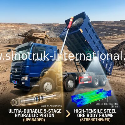 SINOTRUK HOWO LHD 12व्हील्स 8X4 400HP ब्लू डंप ट्रक माइनिंग फ्रंट लिफ्टिंग 50 टन के लिए